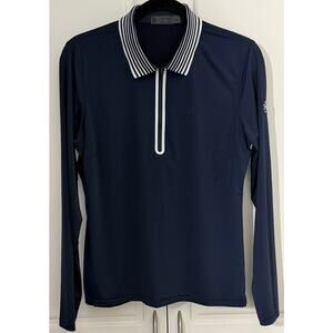 G/Fore Women's Blue Silky Tech Nylon Long Sleeve 1/4 Zip Polo Size M